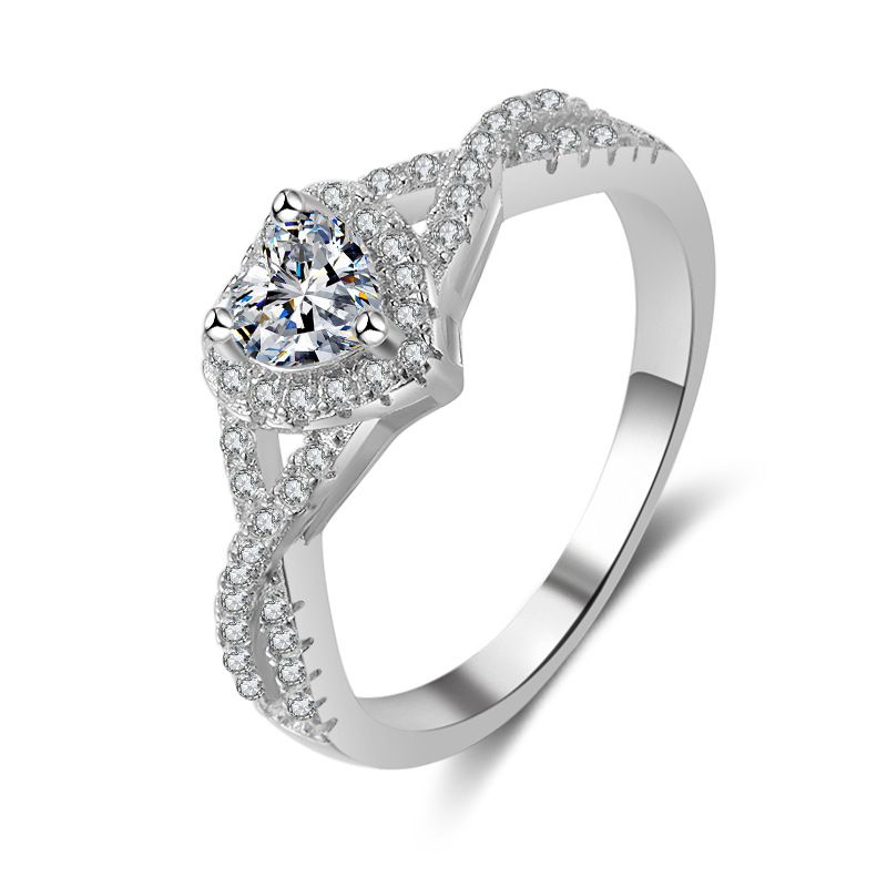 Sterling For Women Fashion Proposal Micro Paved Zircon Heart Silver Ring_voghion.com