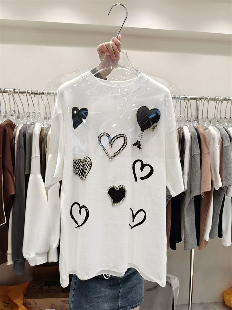 Large Version Short Sleeved T Shirt Women New Design Round Neck Versatile Medium And Long Ins Top_voghion.com