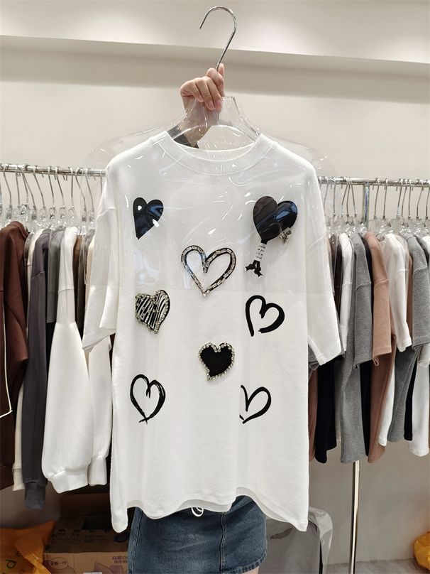 Large Version Short Sleeved T Shirt Women New Design Round Neck Versatile Medium And Long Ins Top_voghion.com