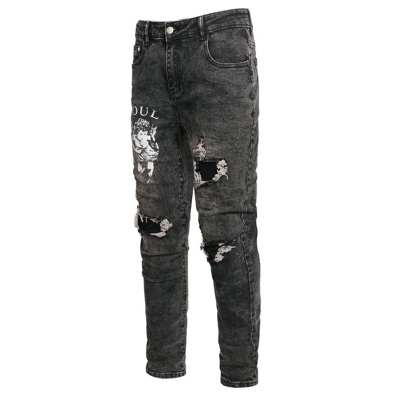 Herenkleding Originele Europese en Amerikaanse stijl Mode Print Stretch Denim Broek_voghion.com