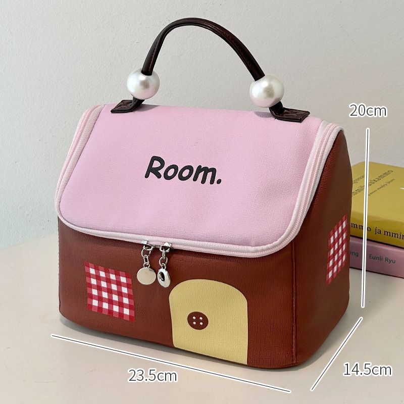 Borsa per il trucco a forma di casa Dopamine Aesthetic - Organizer per articoli da toeletta impermeabile di grande capacità con scomparti staccabili_voghion.com
