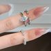 Minimalist Style Three-in-One Stacking With Brilliant Super Sparkling Marquise Zircon Open Ring For Women_voghion.com