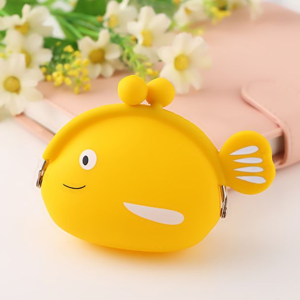 Nuevo y lindo monedero de silicona con forma de pez pequeño y creativo con diseño de dibujos animados, estuche portátil para auriculares y llavero._voghion.com