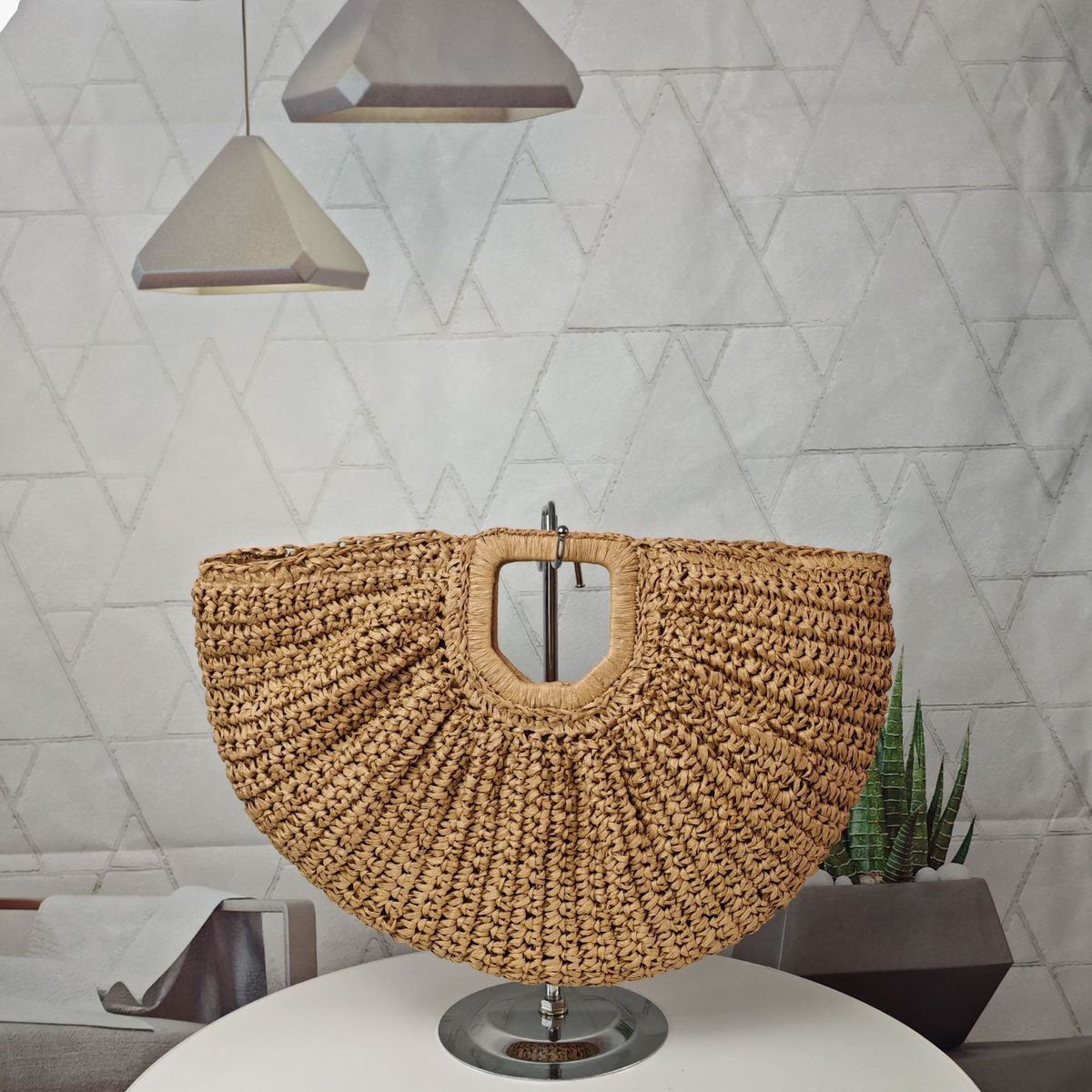 Woven Straw For Women, Large Capacity Handheld Versatile Tote, Beach Vacation Moon Bag_voghion.com