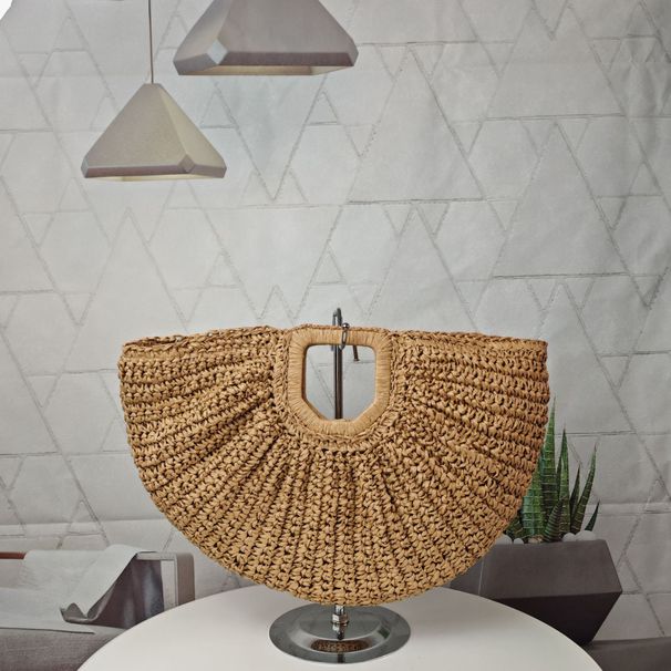 Woven Straw For Women, Large Capacity Handheld Versatile Tote, Beach Vacation Moon Bag_voghion.com