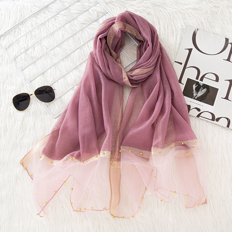 Unisex Silk scarf shawl high-grade quality mulberry silk nail pearl long scarf woman_voghion.com