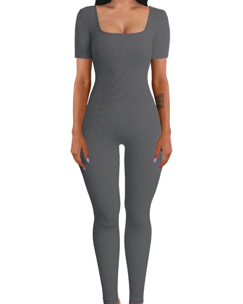 Mono sexy ajustado con cuello cuadrado y hilo informal para mujer_voghion.com