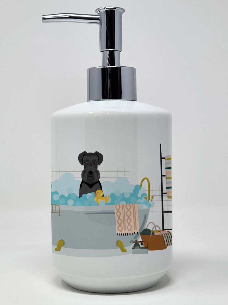 Black Natural Ears Schnauzer Ceramic Soap Dispenser Hand Soap Dispenser Pump Bottles for Bathroom Kitchen, Empty Refillable Liquid Soap Container_voghion.com
