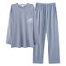 2023 winter men's pullover sleeved long pants pajamas set cotton student casual spring and autumn home clothes_voghion.com