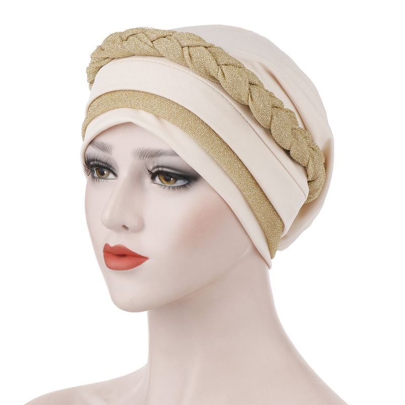 Women's Hats new bright silk cloth braid milk silk can hide hair headscarf hat two-color combination Muslim headscarf hat_voghion.com