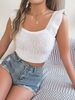 2024 Spring Summer Solid Color Square Neck Ruffled Sleeveless Knitted Crop Top Women's Fashion_voghion.com