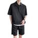 Camisa POLO e shorts verão tendência marca ins casual solto terno masculino legal cor pura conjunto de duas peças_voghion.com