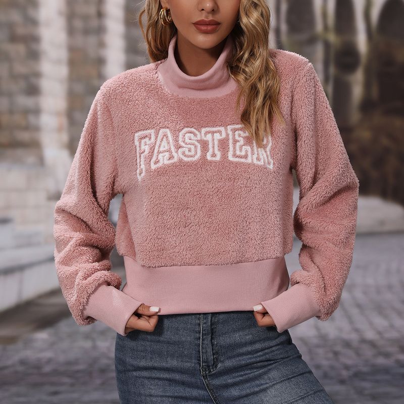 Pull à manches longues et col rond pour femme, sweat-shirt rose crème glacée brodé avec lettres brodées, nouvelle collection automne et hiver_voghion.com