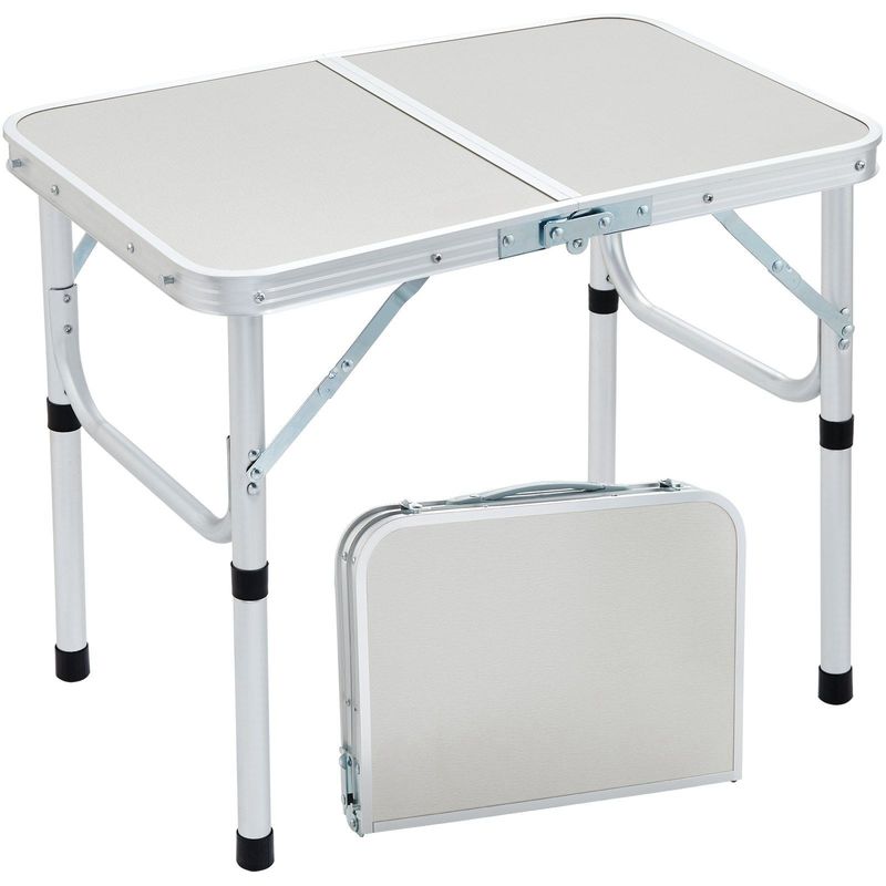 Folding Camping Table, Adjustable Height Outdoor Portable Side Table, Lightweight Folding Table, Aluminum And MDF Ultra-compact Workbench, Suitable For Cooking, Beach, Picnic And Travel_voghion.com