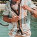 Lässiges, locker geschnittenes zweiteiliges Hemd- und Strandset mit Print für Herren (Sommersaison)_voghion.com
