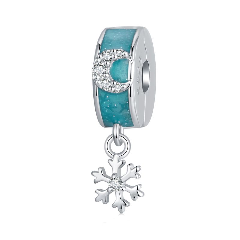 Snowflake Stopper Beads Charm  Sterling Silver Charm,SCC2960_voghion.com