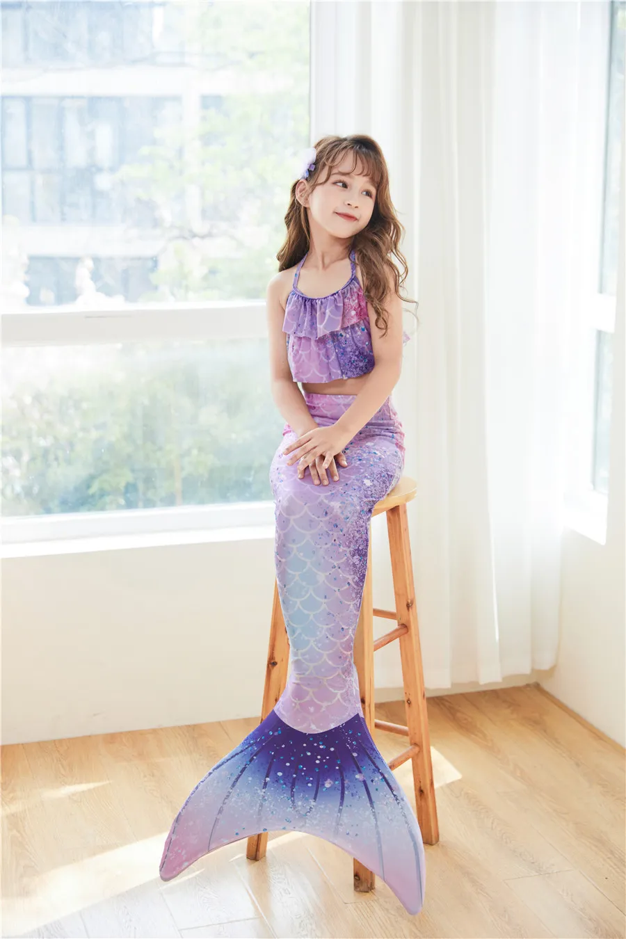 Baby clothesChildren mermaid swimsuit performance Swimsuit three-piece fish tail big and small girls princess skirt bikini costume_voghion.com