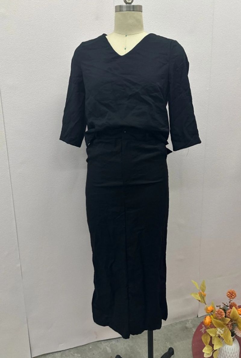 Women's clothing solid color simple casual style skirt temperament two piece suit_voghion.com