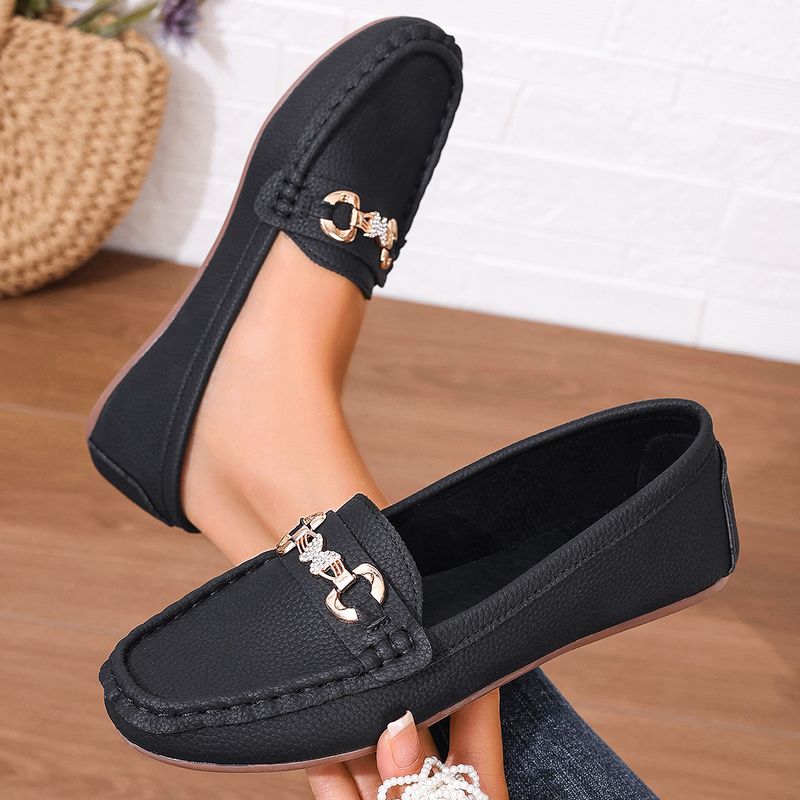 New Single Shoe Women Fashion Retro Metal Buckle Loafers_voghion.com