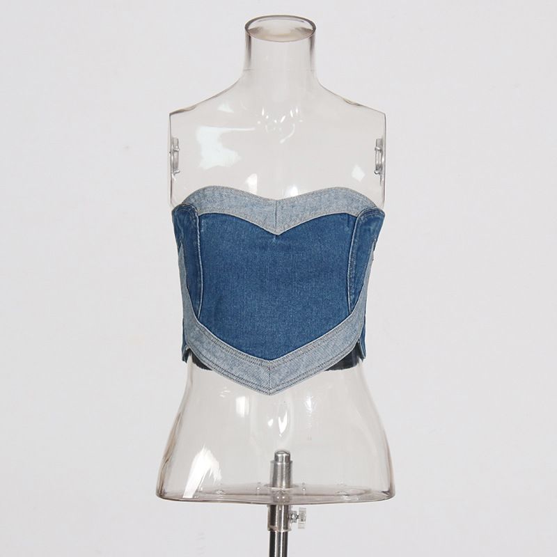 Women's Clothing Spring New Retro Washed Love Stitching Slim Fit Tube Top Vest_voghion.com
