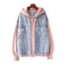 Plus Size Denim Jacket For Women – Oversized Hooded Baseball Style, Comfort Fit (L-4XL, Pink/White)_voghion.com