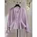 Damkläder tidig vår Unikt vackert temperament chiffong långärmad topp Ljus lyxig lyxig lila skjorta kvinnlig sommar_voghion.com