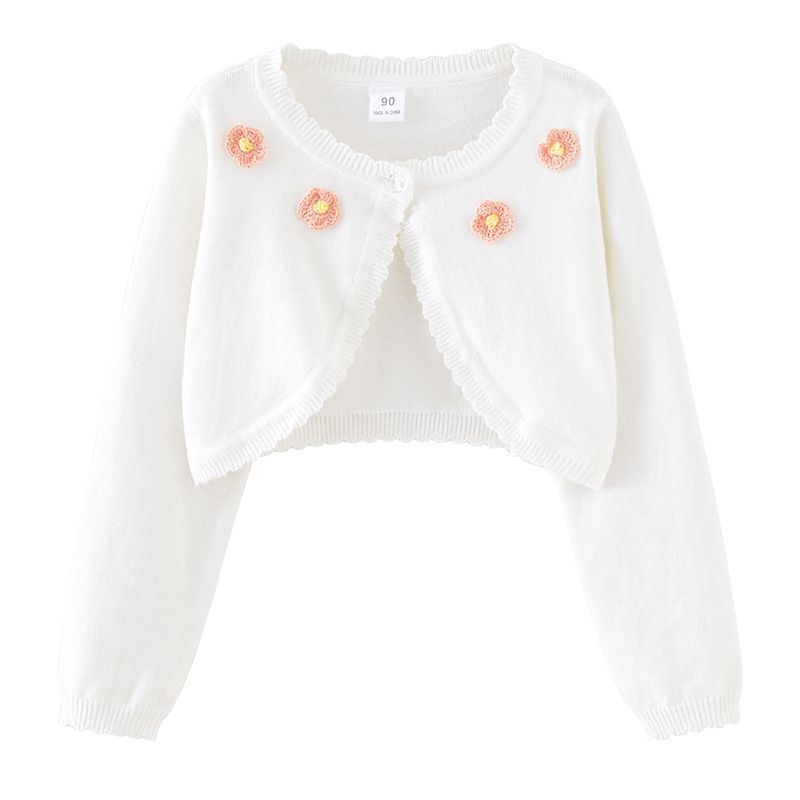 Girls' Knit Cardigan With Floral Pattern - Soft Cotton Long Sleeve Open Front Sweater For Toddler & Kids (3-8 Years, 90-160cm)_voghion.com