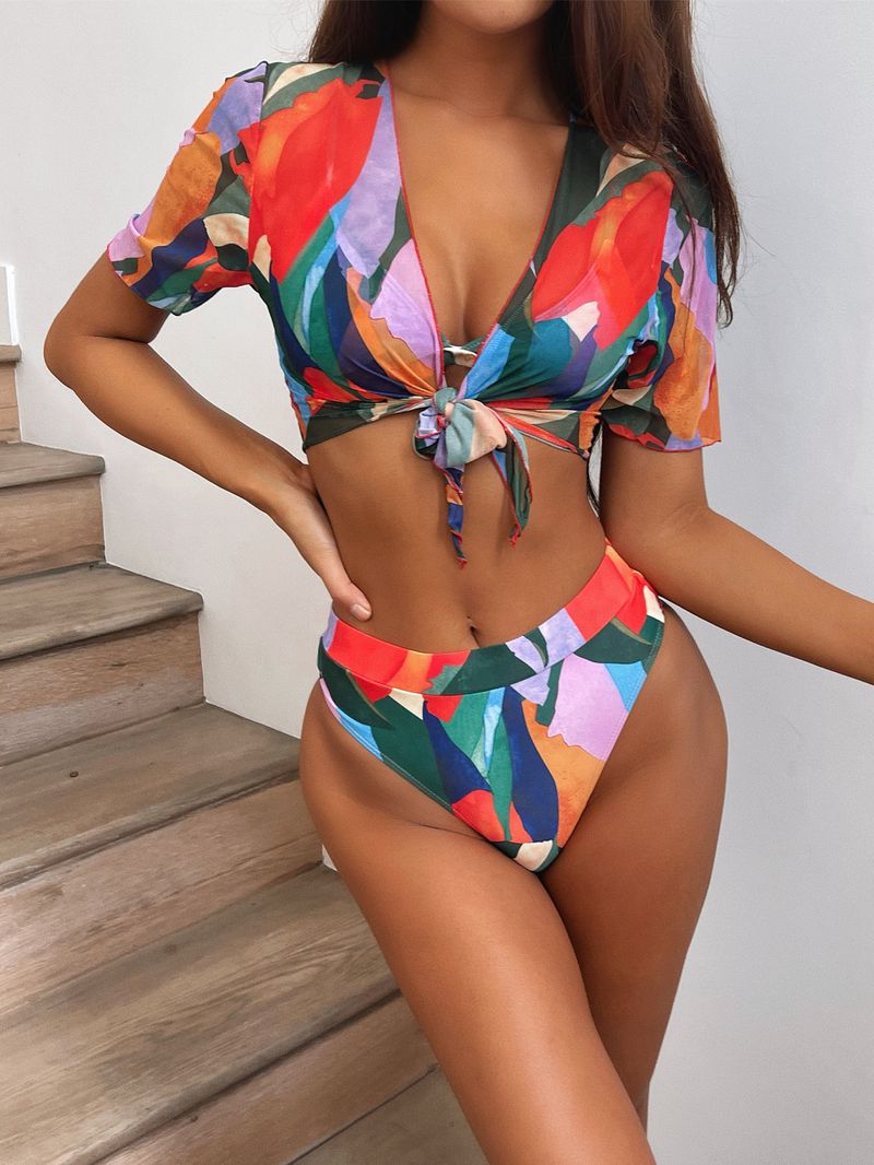 Women's Three piece outer swimsuit bikini swimsuit women's printed split swimsuit new swimsuit_voghion.com