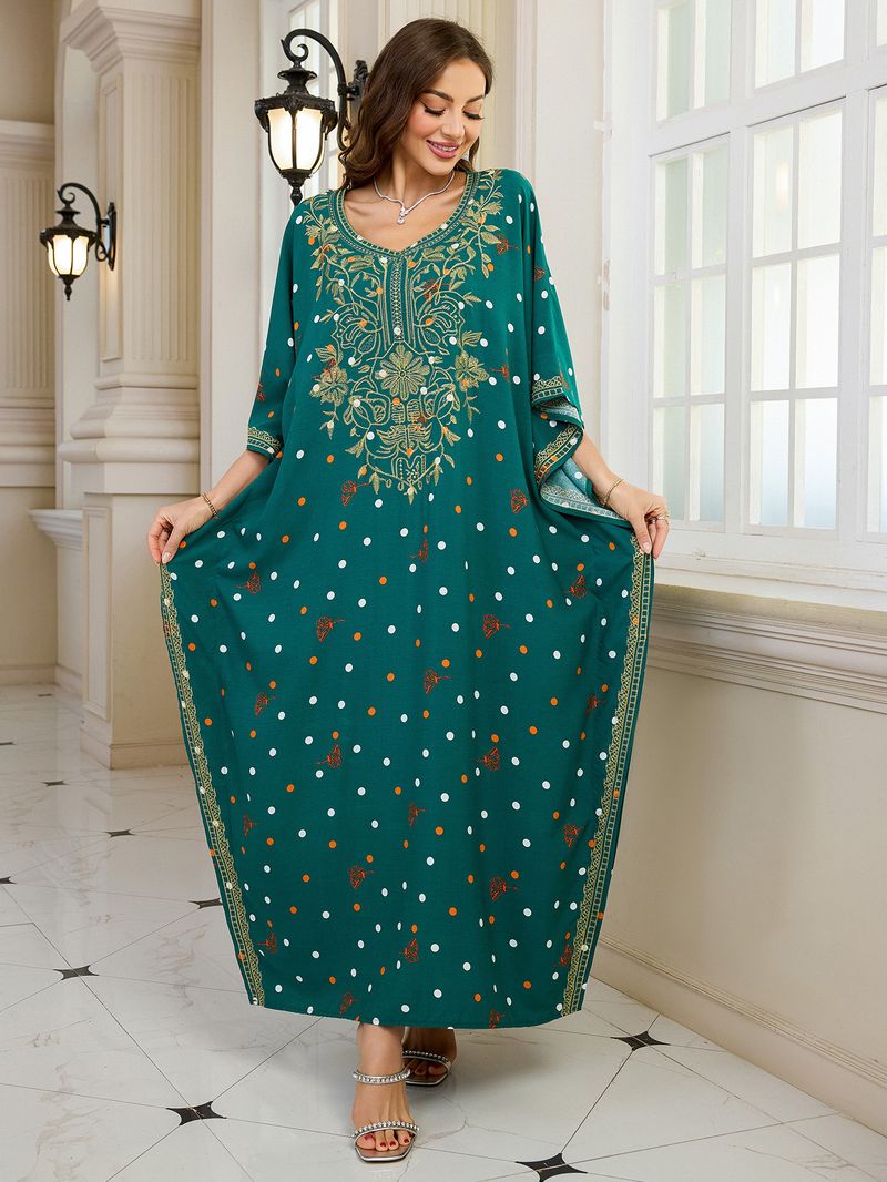 ​​Women’s Embroidered Beach Cover-Up Dress – Lightweight Sun Protection & Boho Chic (Green, One Size)​​_voghion.com