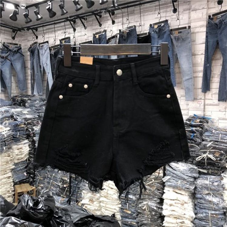 2025s Denim Shorts For Women, Summer New Korean Style, Loose Fit, Versatile, Slimming, Internet Celebrity Ripped Frayed Wide_voghion.com