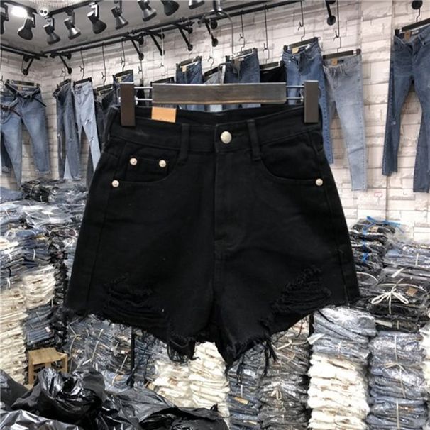 2025s Denim Shorts For Women, Summer New Korean Style, Loose Fit, Versatile, Slimming, Internet Celebrity Ripped Frayed Wide_voghion.com