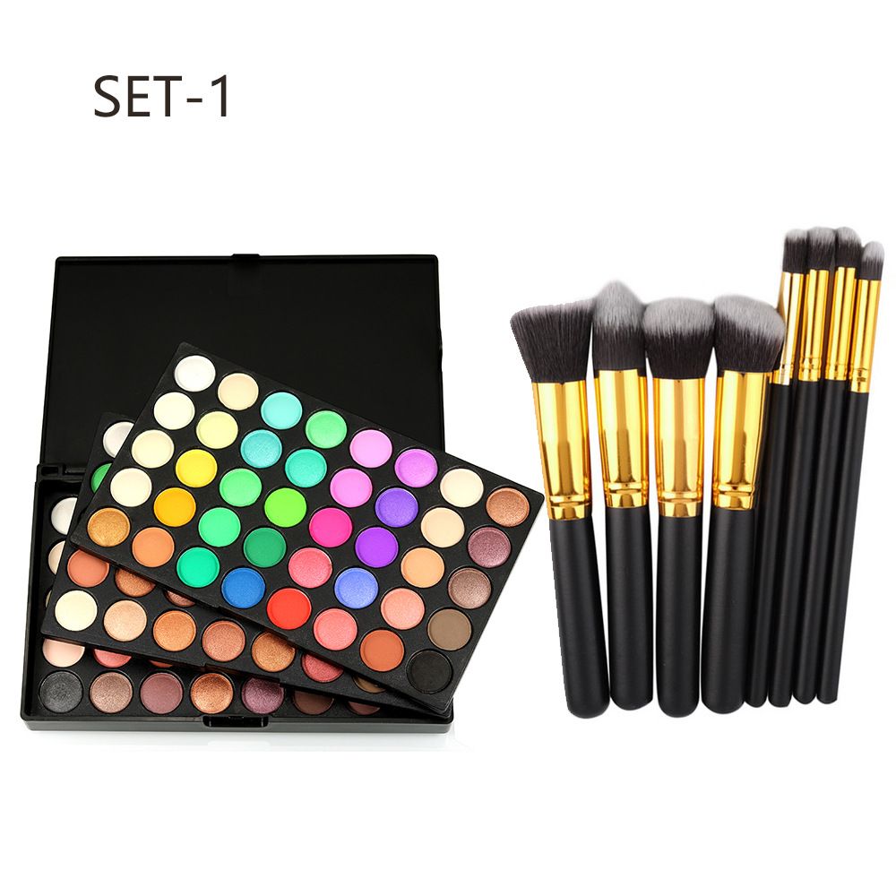 Set di trucco: esclusiva palette di ombretti perlati da 120 colori, 10 pennelli per il trucco, pennello per fondotinta, strumenti di bellezza_voghion.com