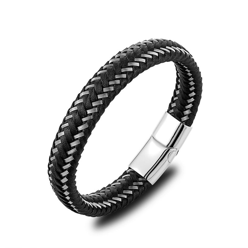 Bracciale in pelle alla moda da uomo, braccialetto intrecciato in corda, braccialetto in pelle da uomo personalizzato, braccialetto punk rock street_voghion.com
