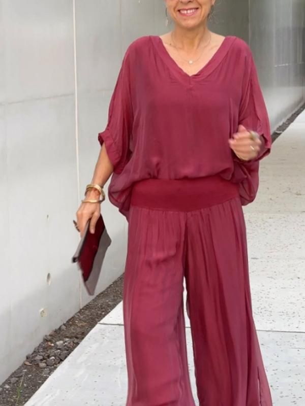 Dametøj Sommer Nyt Dametøj Mode Ensfarvet Chiffon Jakkesæt Til Kvinder_voghion.com