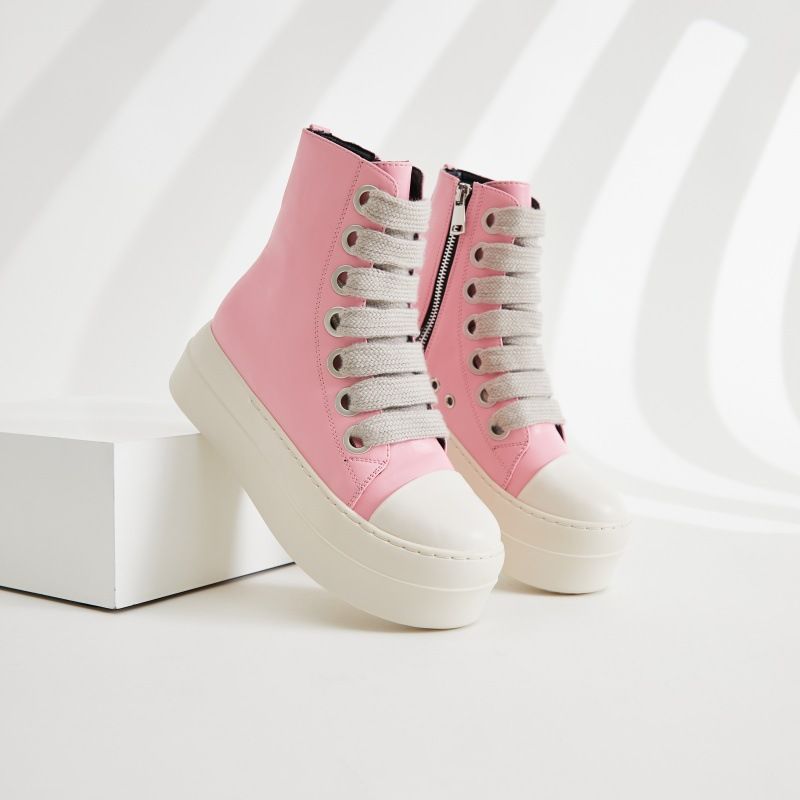 RenMou 2024 Dikke Zolen Nieuwe Wind Board Candy Kleur Grote Dames Veterschoenen Studenten High Top Schoenen Voor Vrouwen Exclusieve Levering_voghion.com