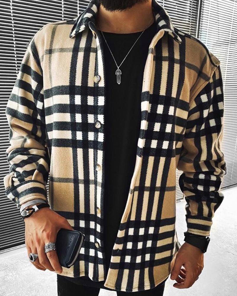 Men's Clothing Men's Casual Plaid Shirt Jacket – Stylish Long Sleeve Oversized Shacket For Teens & Young Adults (Spring/Fall Fashion)​_voghion.com