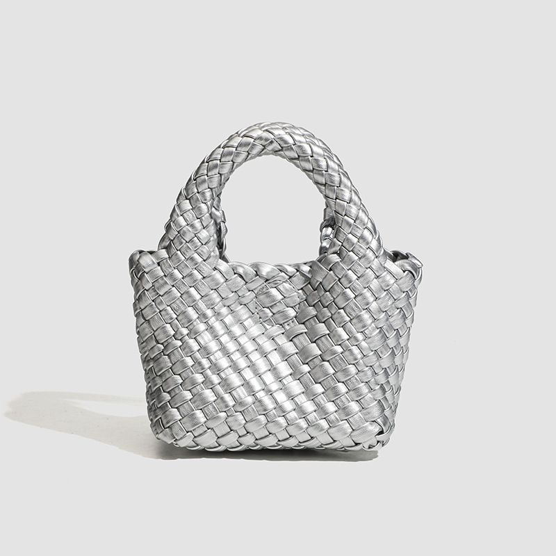 Nischendesign, vielseitige handgewebte Mutter-Tochter-Umhängetasche mit einer Schulter, Eimertasche, Korb, Mini-Handtasche für den täglichen Gebrauch_voghion.com