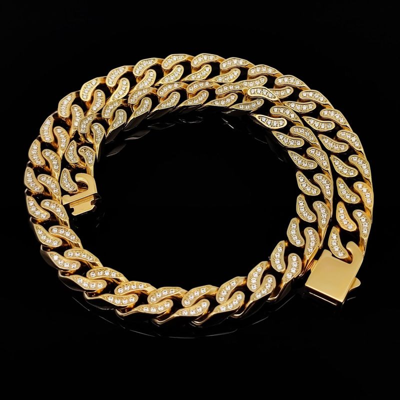 Men's Jewelry Hip Hop Cuban Necklace Jewelry Rock Trend Brand Full Diamond Stainless Steel Collar Men's Jewelry Set_voghion.com