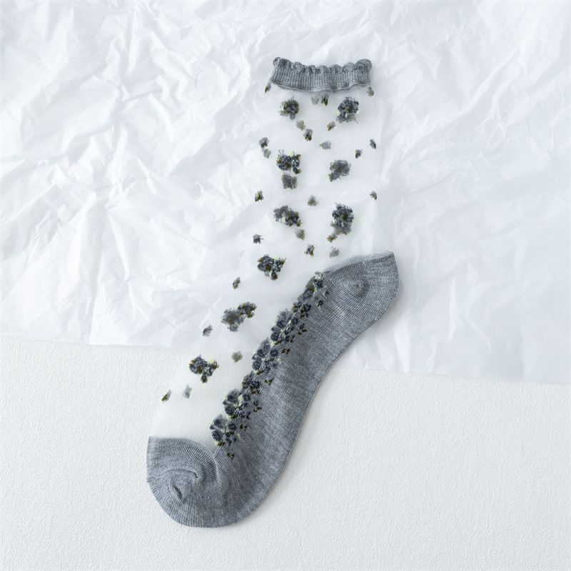 Women's Summer Thin Transparent Socks with Floral Edges_voghion.com