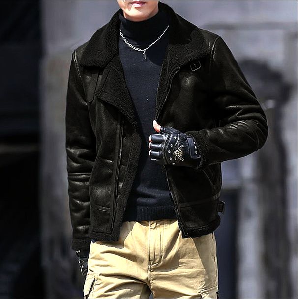 Men's Thickened Shearling Suede Jacket With Integrated Fur Lining Japanese And Korean Style_voghion.com