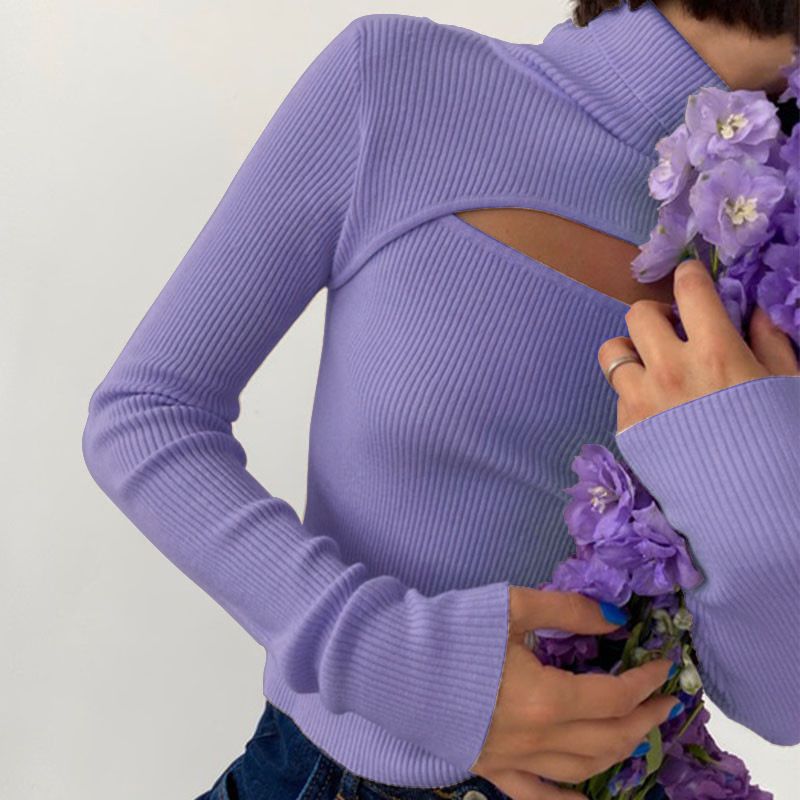 Les nouveaux sweats à capuche tricotés à manches longues à poitrine ouverte d'automne et d'hiver pour les hauts à une seule pièce pour femmes sont très vendus_voghion.com