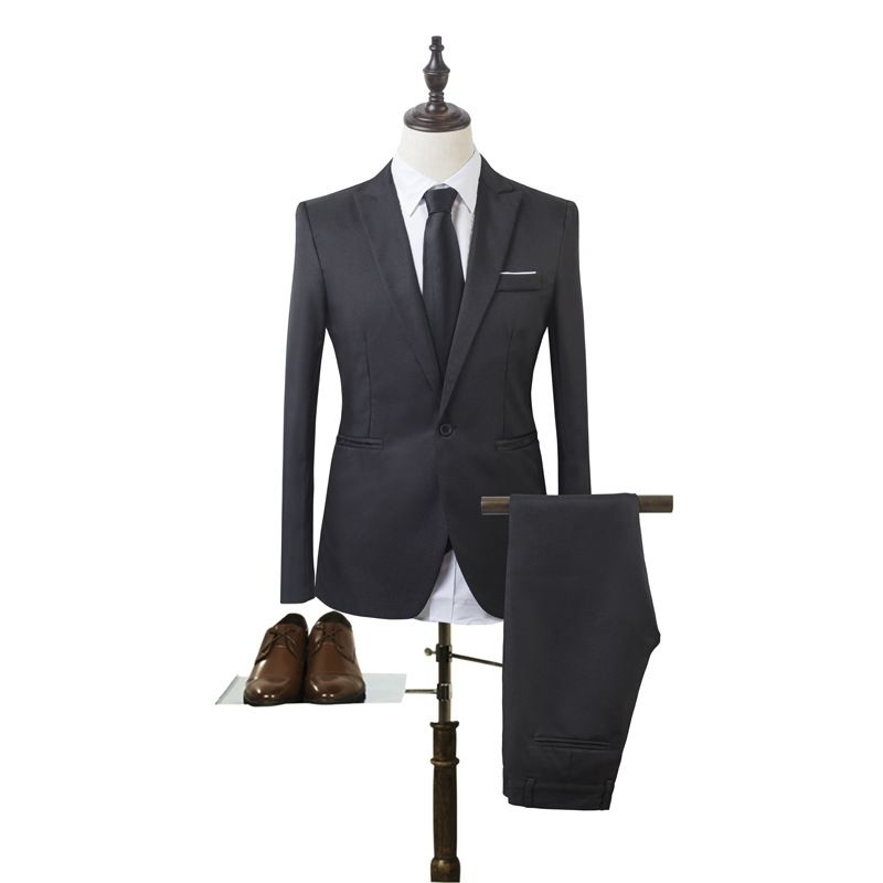Men's business slim suit two-piece fashion men's solid color leisure suit_voghion.com