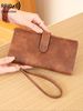 Womens Solid Color Long Wallet Fashionable PU Leather Zipper Wallet With Wrist Strap Multi-functional Card Holder For Daily Use, RFID Blocking Wallets_voghion.com