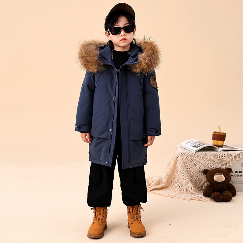 Kid's Clothing children's down jacket for boys, fashionable baby, medium and large children's winter long coat with large fur collar and thickening_voghion.com