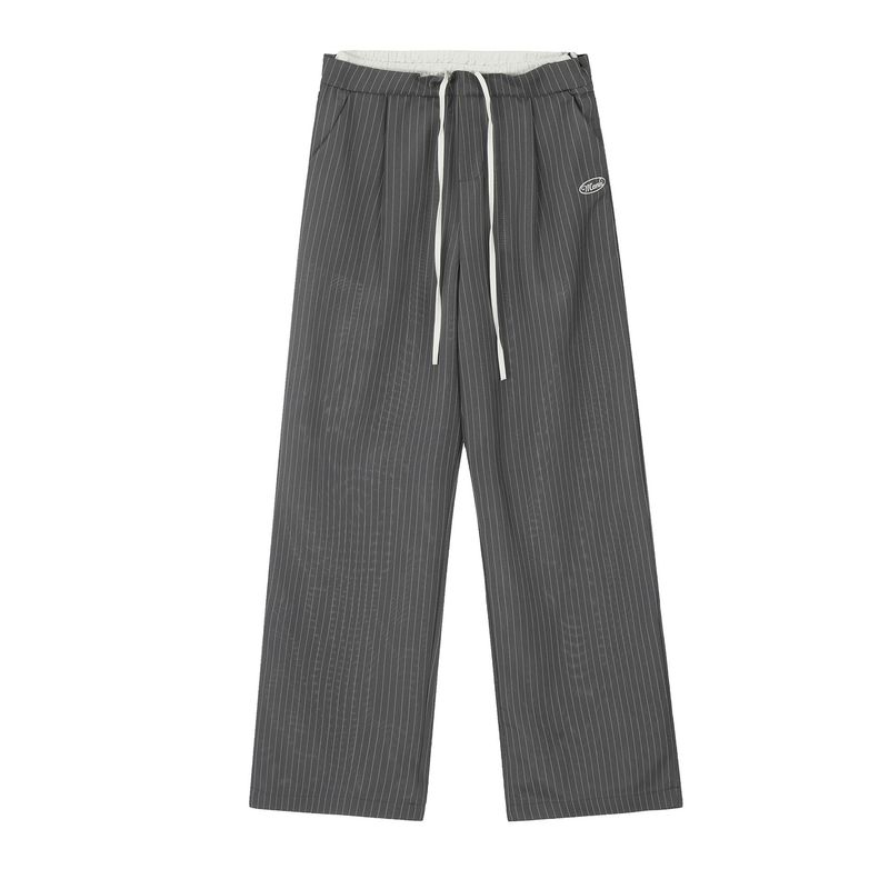 Pantalon de costume ample style américain pour femme, deux pièces à rayures, taille double, décontracté, printemps-automne 2024_voghion.com