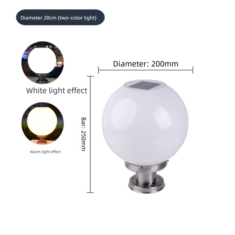 Solar Outdoor Waterproof Park Community Fence Villa Courtyard Gate Spherical Pillar Light_voghion.com