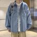 Herbstmode Retro Workwear Shirt Lose Denim Herrenjacke Shirt Lässige Langarmjacke_voghion.com