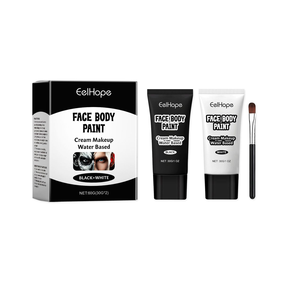 La base de maquillaje en blanco y negro de Eelhope para Halloween cubre fácilmente el color de la piel, efecto de maquillaje de payaso, base de maquillaje en crema_voghion.com