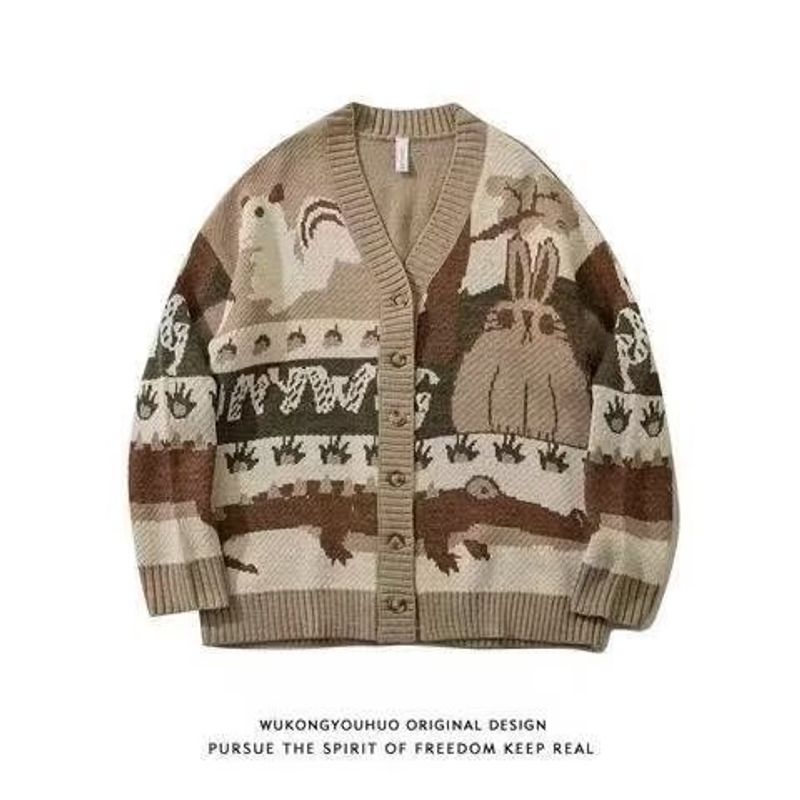 Trendy Men's V-Neck Sweater - Autumn Casual Knit Pullover With Print | Ins Streetwear Style | Loose Fit Long Sleeve | EU Fashion Hot Search_voghion.com