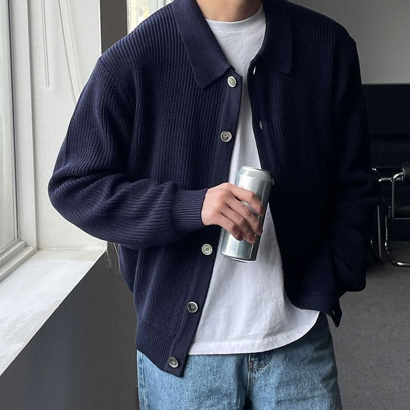 Vêtements pour hommes Automne et hiver pull à revers vert foncé cardigan manteau hommes pull ample style paresseux mode masculine coréenne décontractée_voghion.com